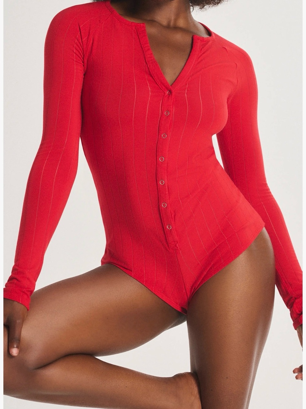 Savage X Fenty Red Long-Sleeve Button-Front Romper